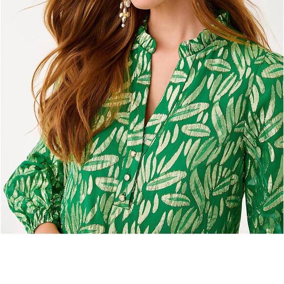 NEW LILLY PULITZER evaline silk popover dress in bamboo green leafy babe - Picture 4 of 5